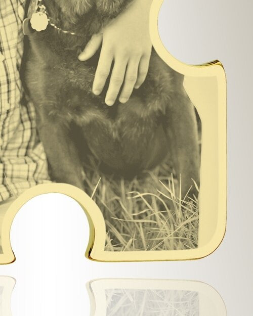 Large Puzzle Piece Photo Engraved Gold Plated Pet Keepsake