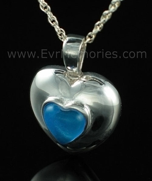 Sterling Silver September Heart Cremation Urn Keepsake