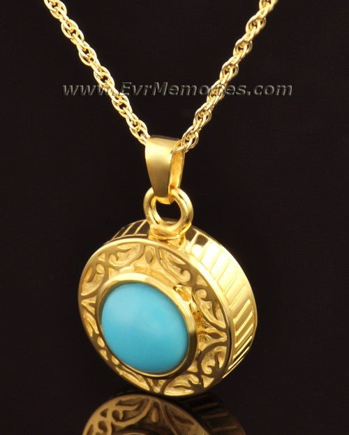 14K Gold Turquoise Urn Locket