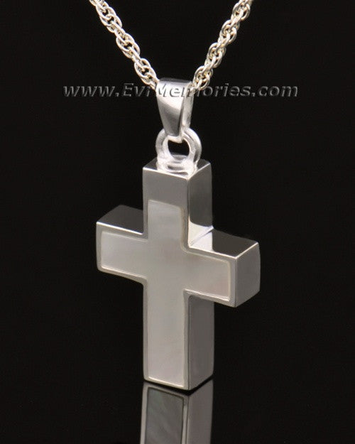 14K White Gold Pearly Cross Urn Necklace
