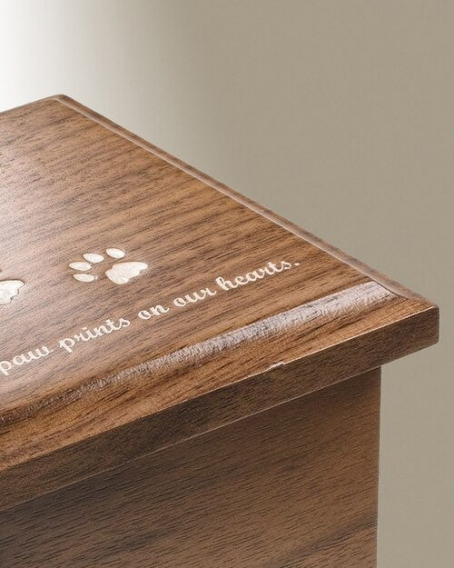 Extra Small Walnut Cremation Urn w/ Pawprints