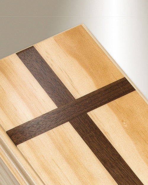 Traditional Pine Cremation Urn w/ Walnut Cross