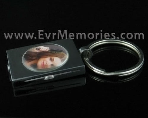 Silver Square Round Keychain Remembrance Jewelry
