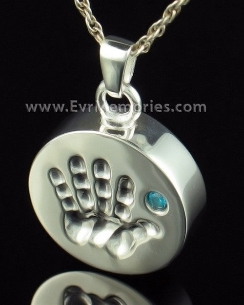 Sterling Silver Tiny Hand Blue Urn Pendant