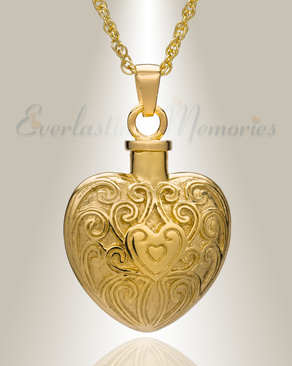 14K Gold Plated Filigree Love Heart Cremation Keepsake