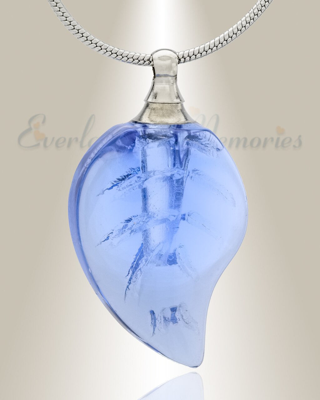 Glass Locket Blue Leaf Cremation Jewelry