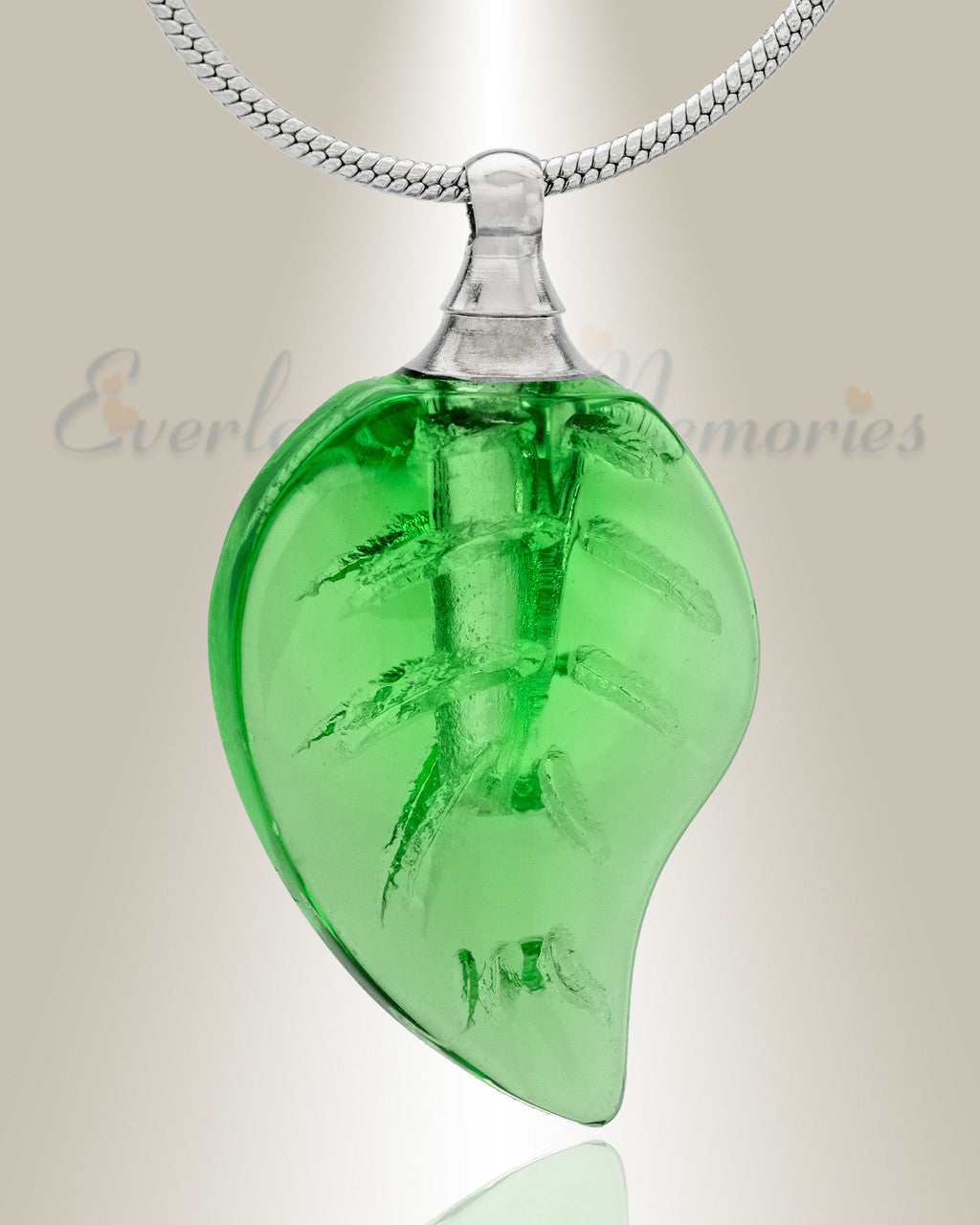 Glass Locket Green Leaf Cremation Jewelry