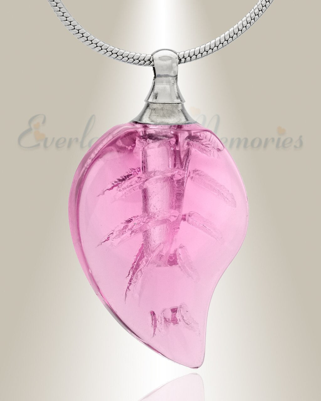 Glass Locket Pink Leaf Cremation Jewelry