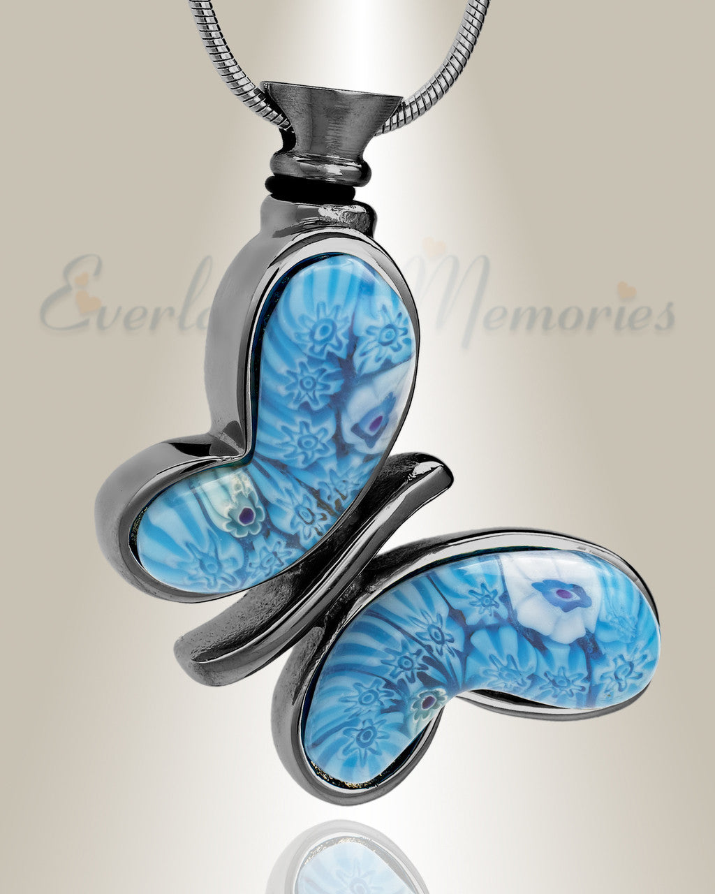 Black with Blue Majestic Butterfly Cremation Jewelry