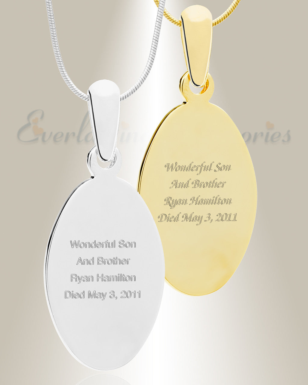 Oval Photo Engraved Gold Plated over Stainless Keepsake