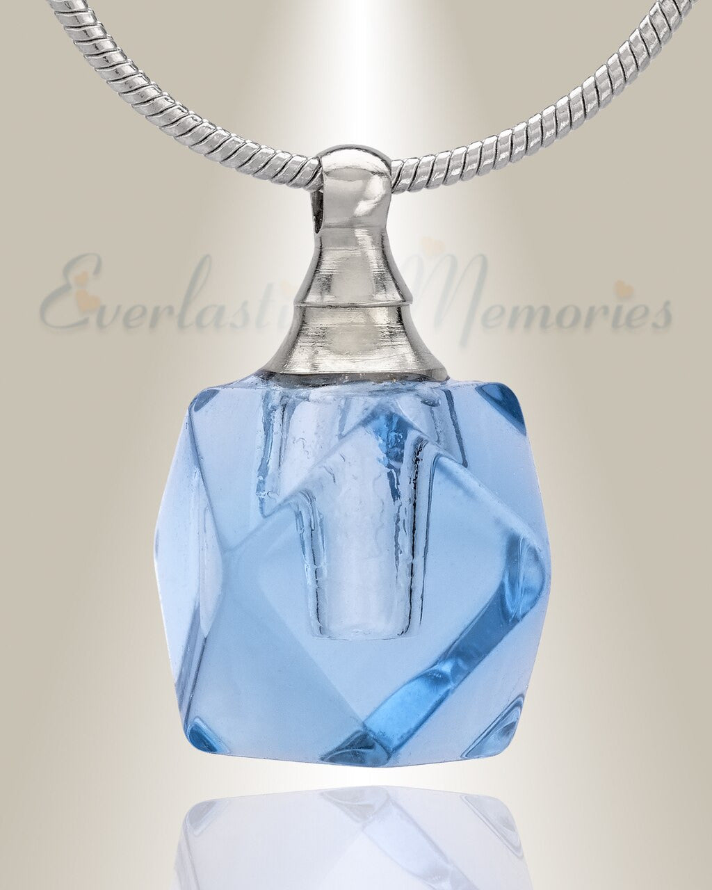 Glass Locket Blue Cubix Cremation Jewelry