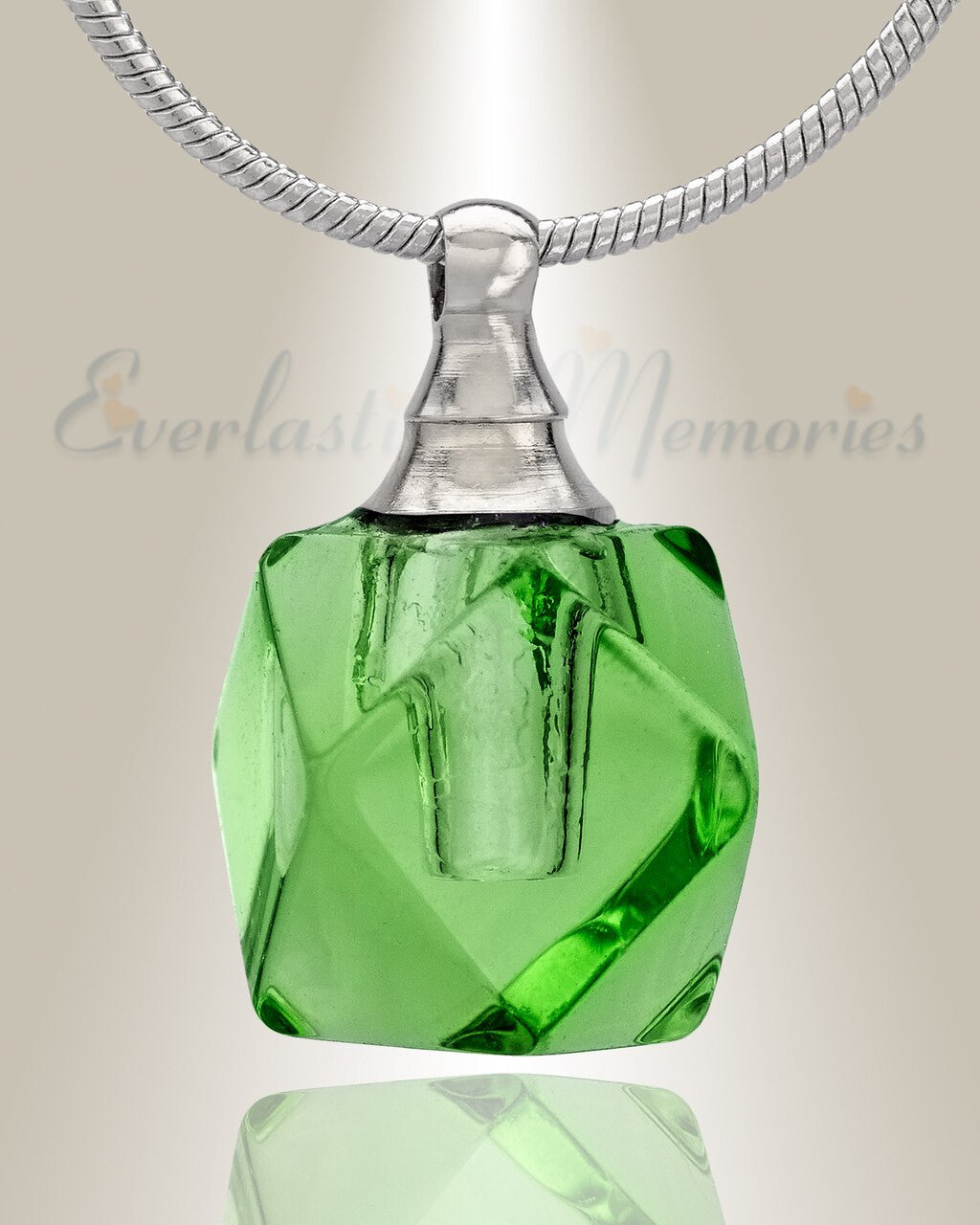Glass Locket Green Cubix Cremation Jewelry