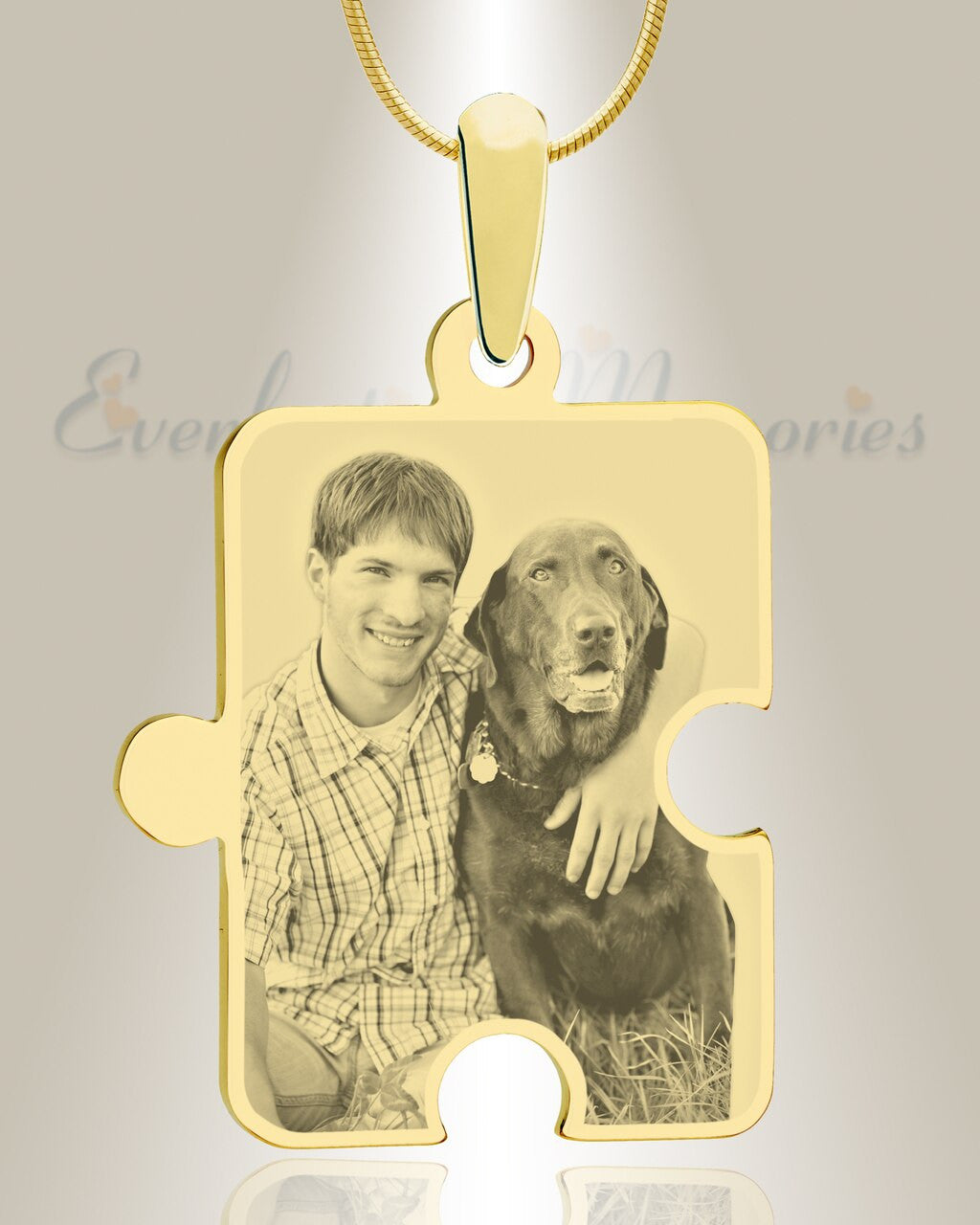 Large Puzzle Piece Photo Engraved Gold Plated Pet Keepsake