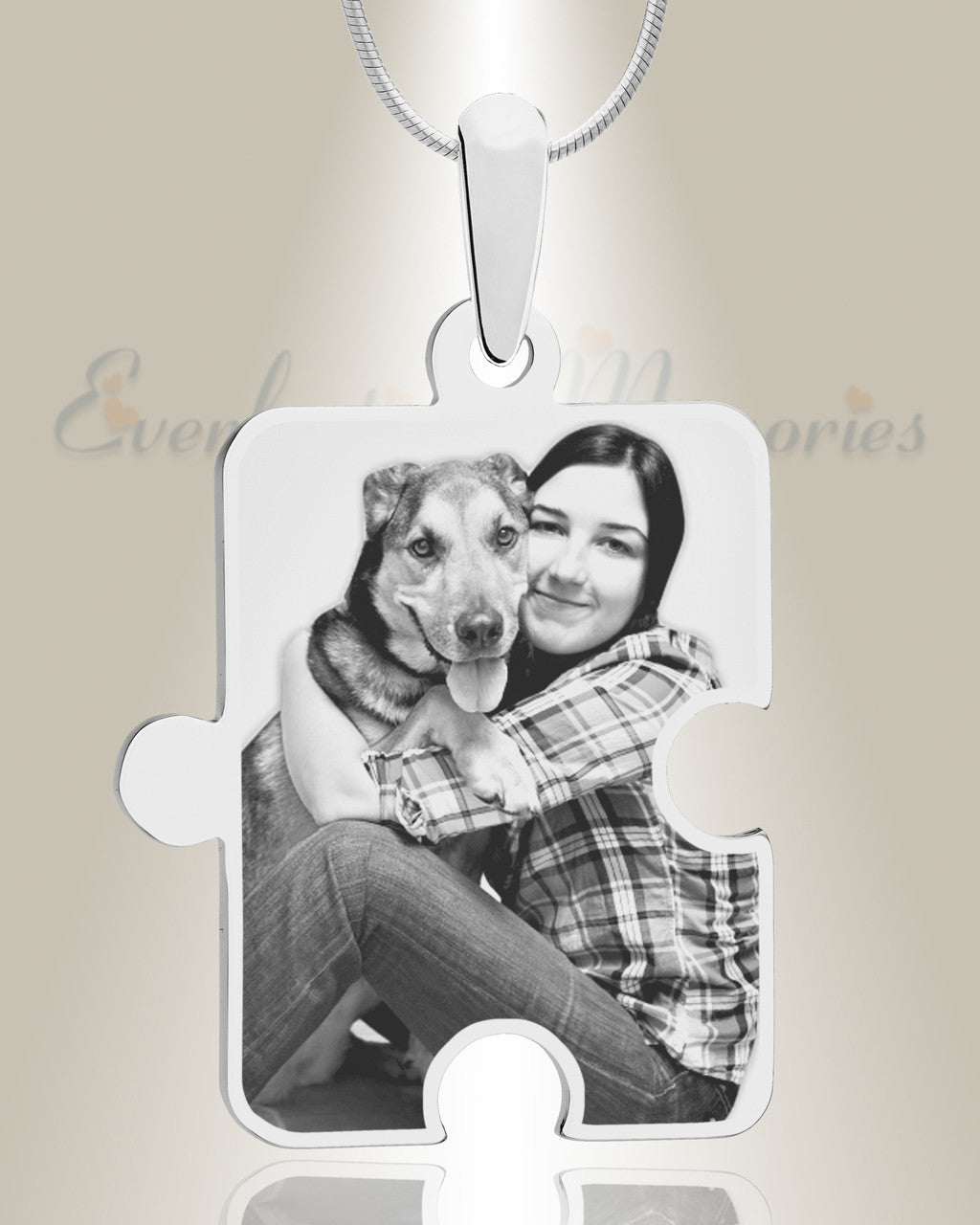 Large Puzzle Piece Photo Engraved Silver Pet Keepsake
