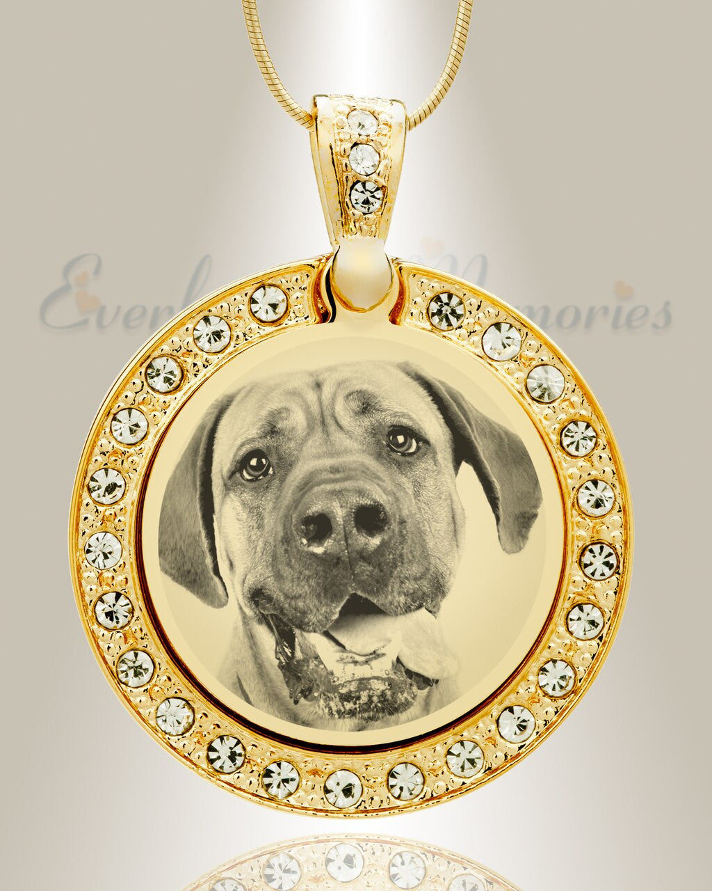 Gem Circle Photo Engraved Gold Plated over Stainless Pet Keepsake