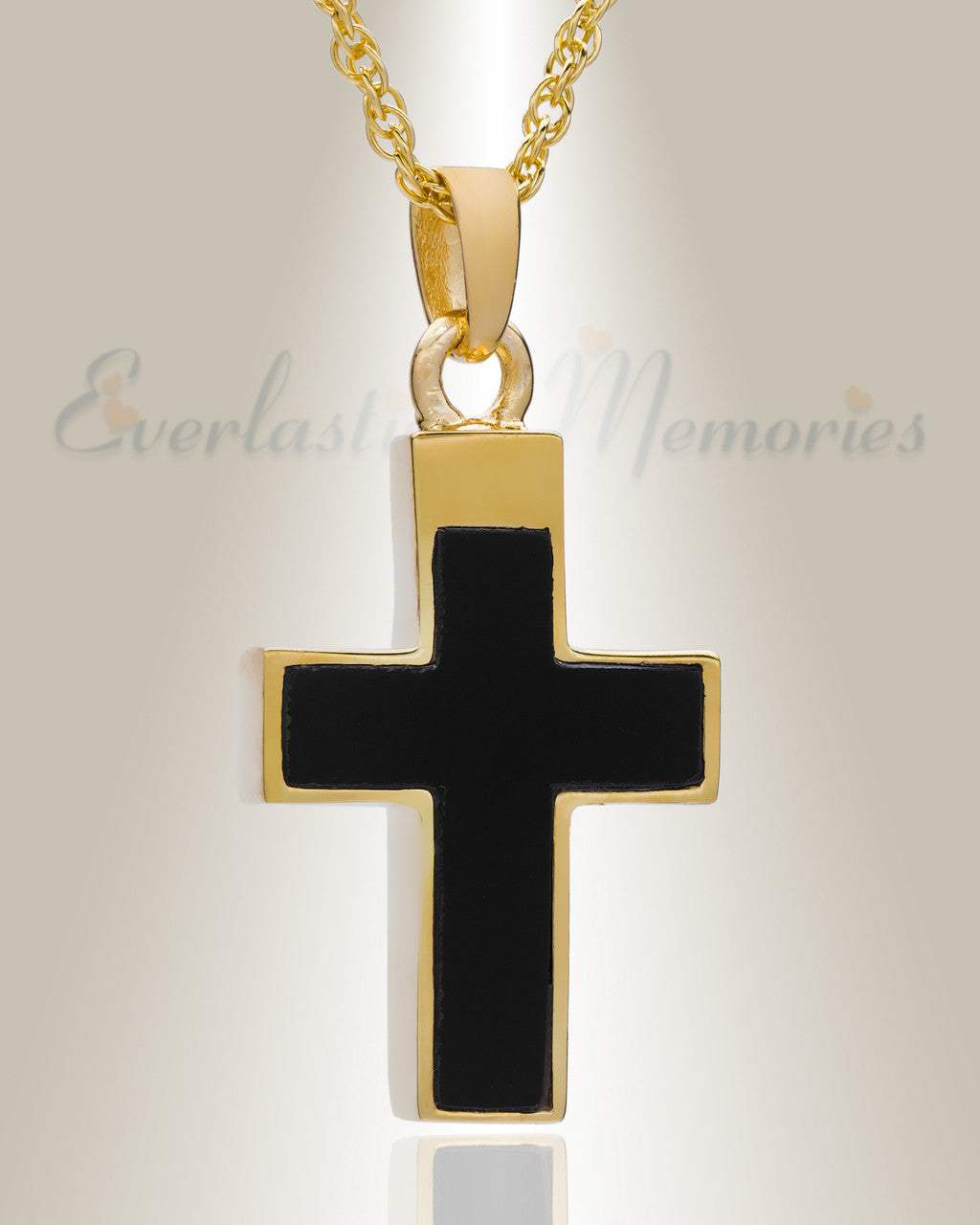 14K Gold Plated Cross with Onyx Stone Funeral Jewelry