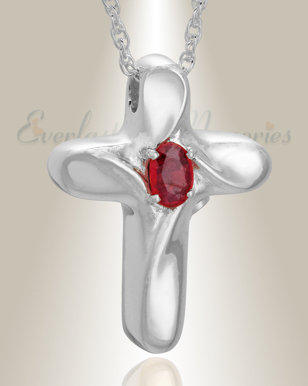 Sterling Silver Eternal Love Cross with Red Stone Keepsake