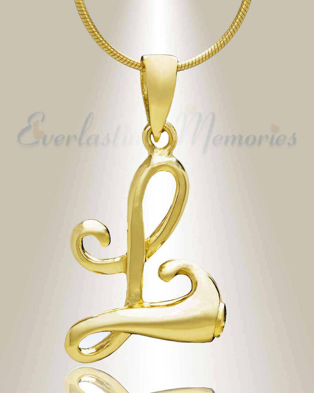 Gold "L" Initial Cremation Jewelry