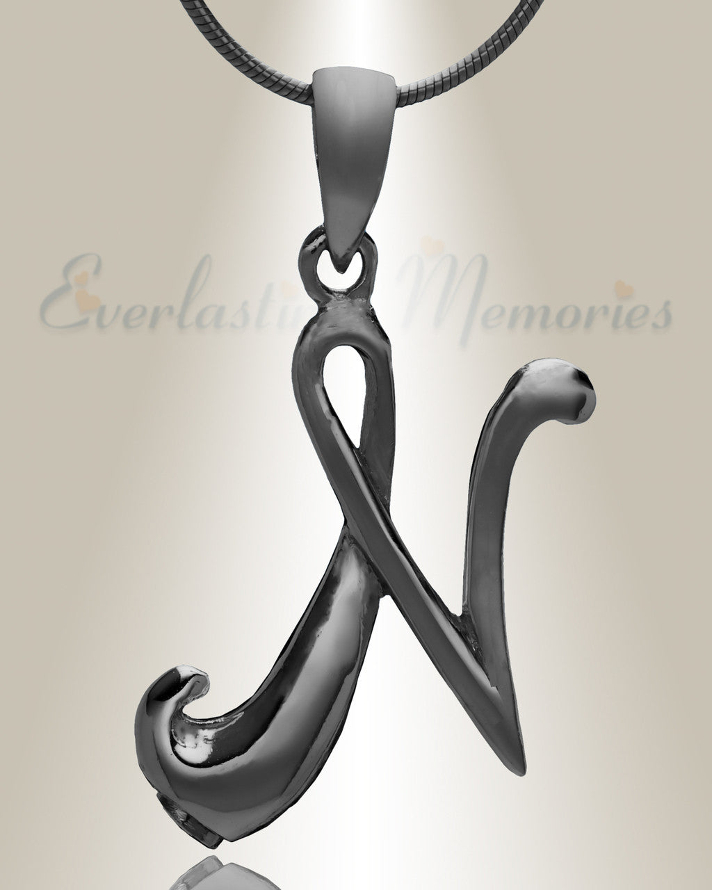 Black "N" Initial Cremation Jewelry