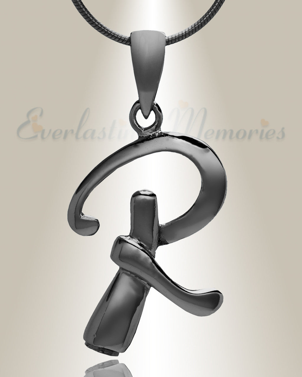 Black "R" Initial Cremation Jewelry