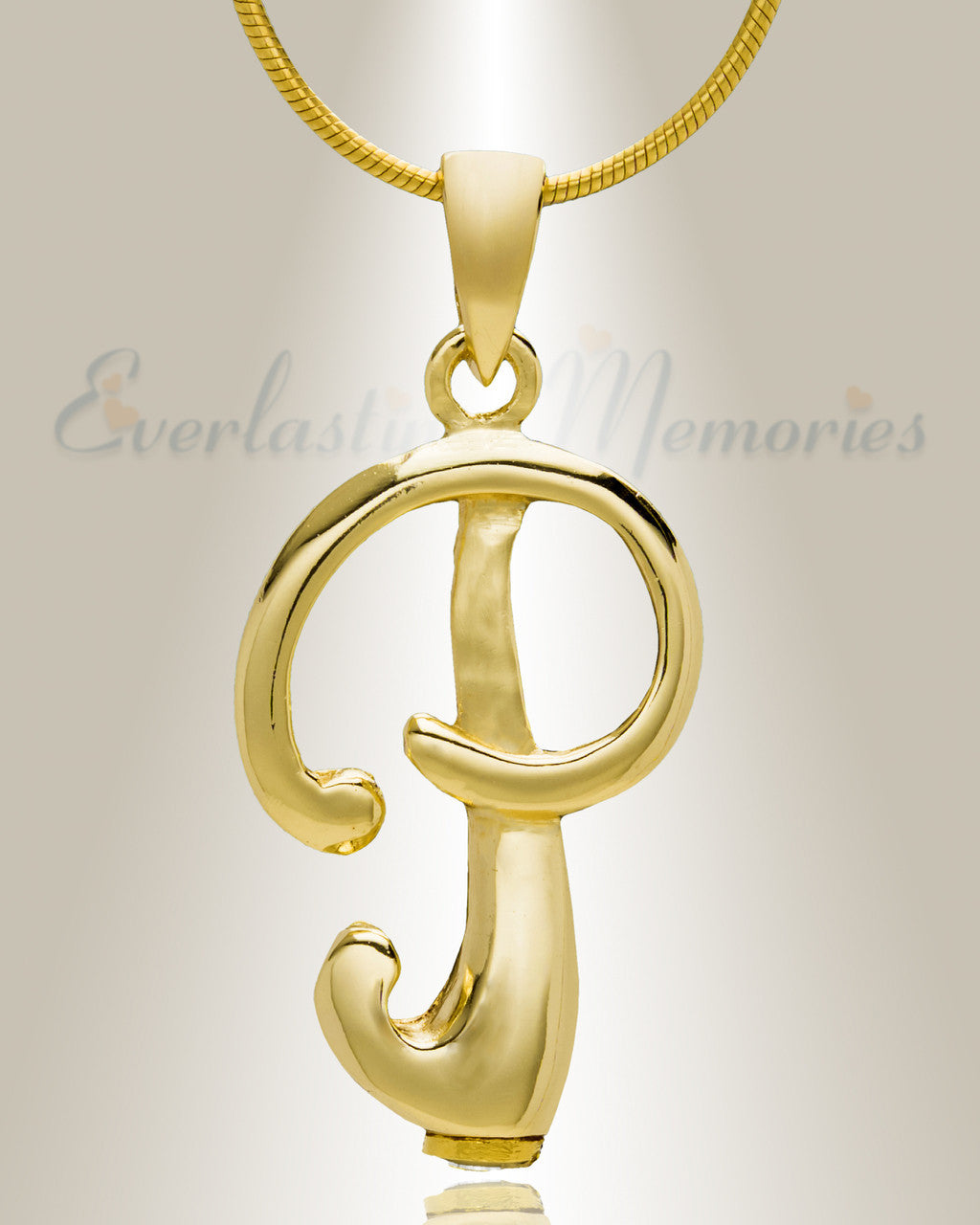 Gold "P" Initial Cremation Jewelry