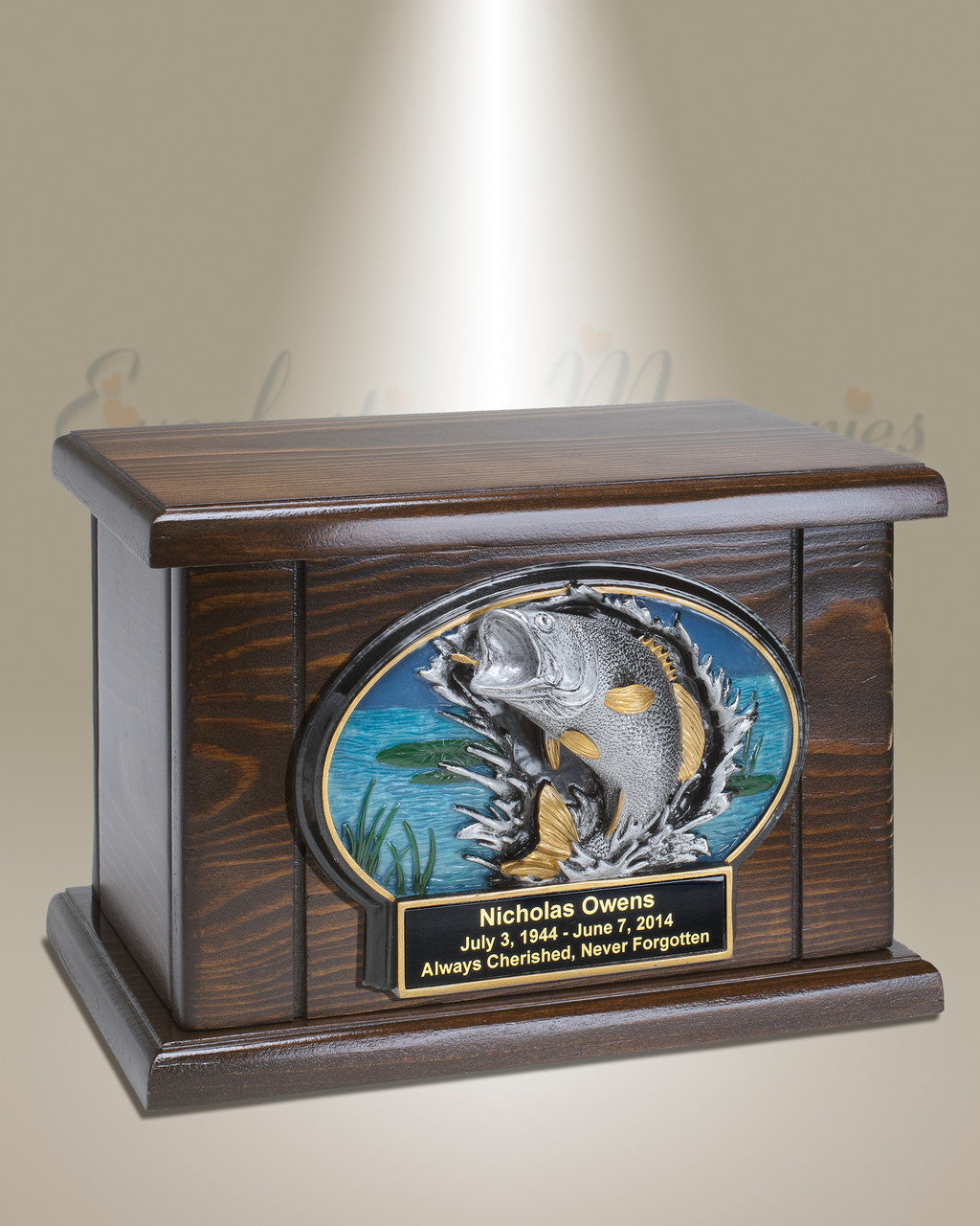 Bass Fishing Wood Cremation Urn