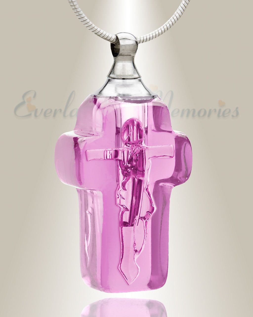 Glass Locket Pink Honorable Cross Memorial Pendant