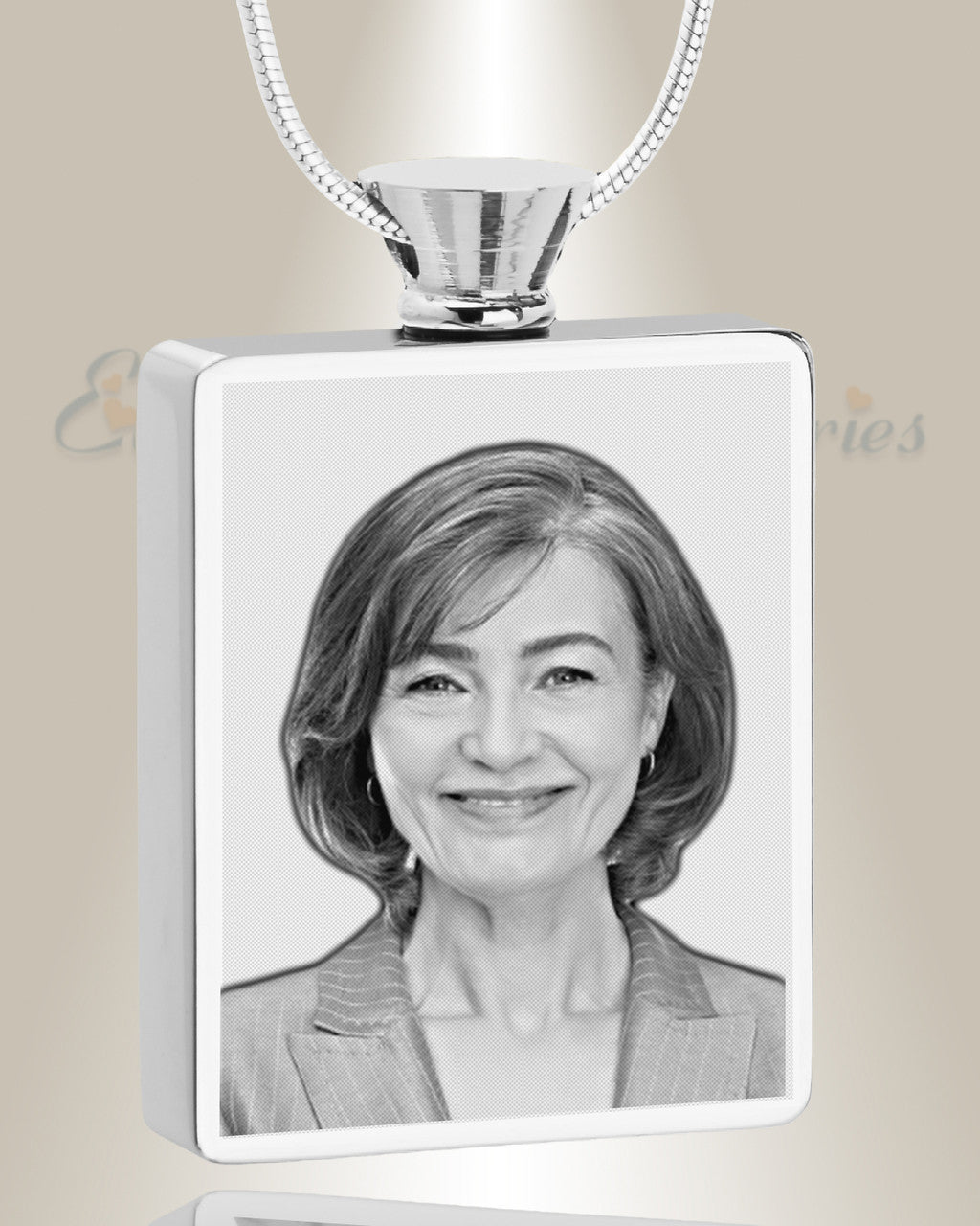Rectangle Stainless Steel  Photo Engraved Ash Pendant