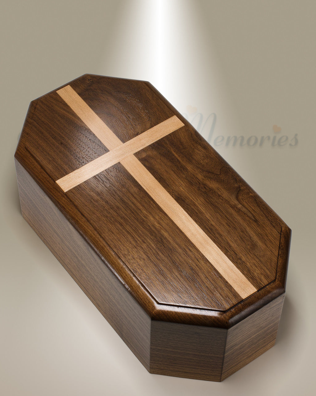 Walnut 8 Sided Cremation Urn w/ Maple Cross