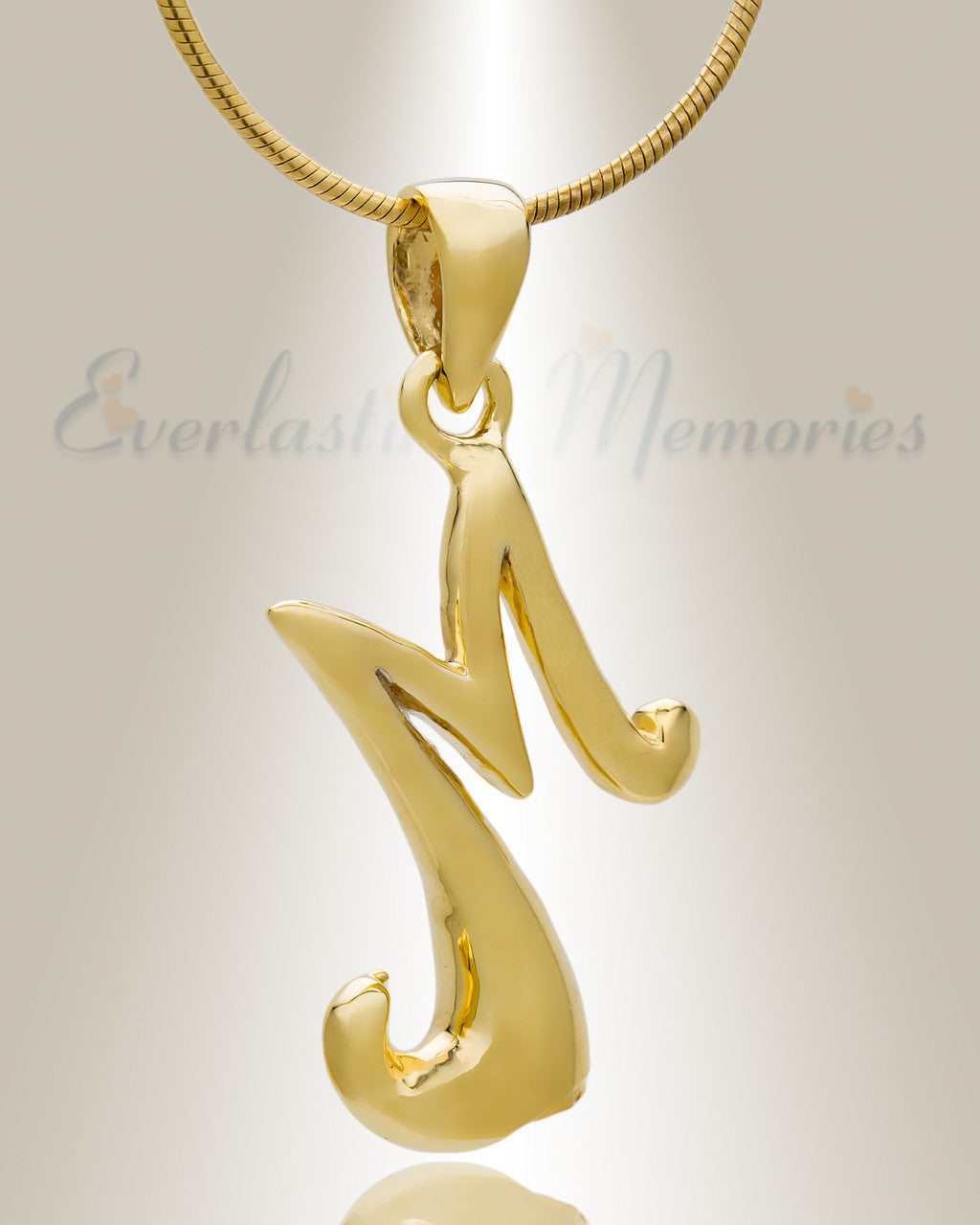 Gold "M" Initial Cremation Jewelry
