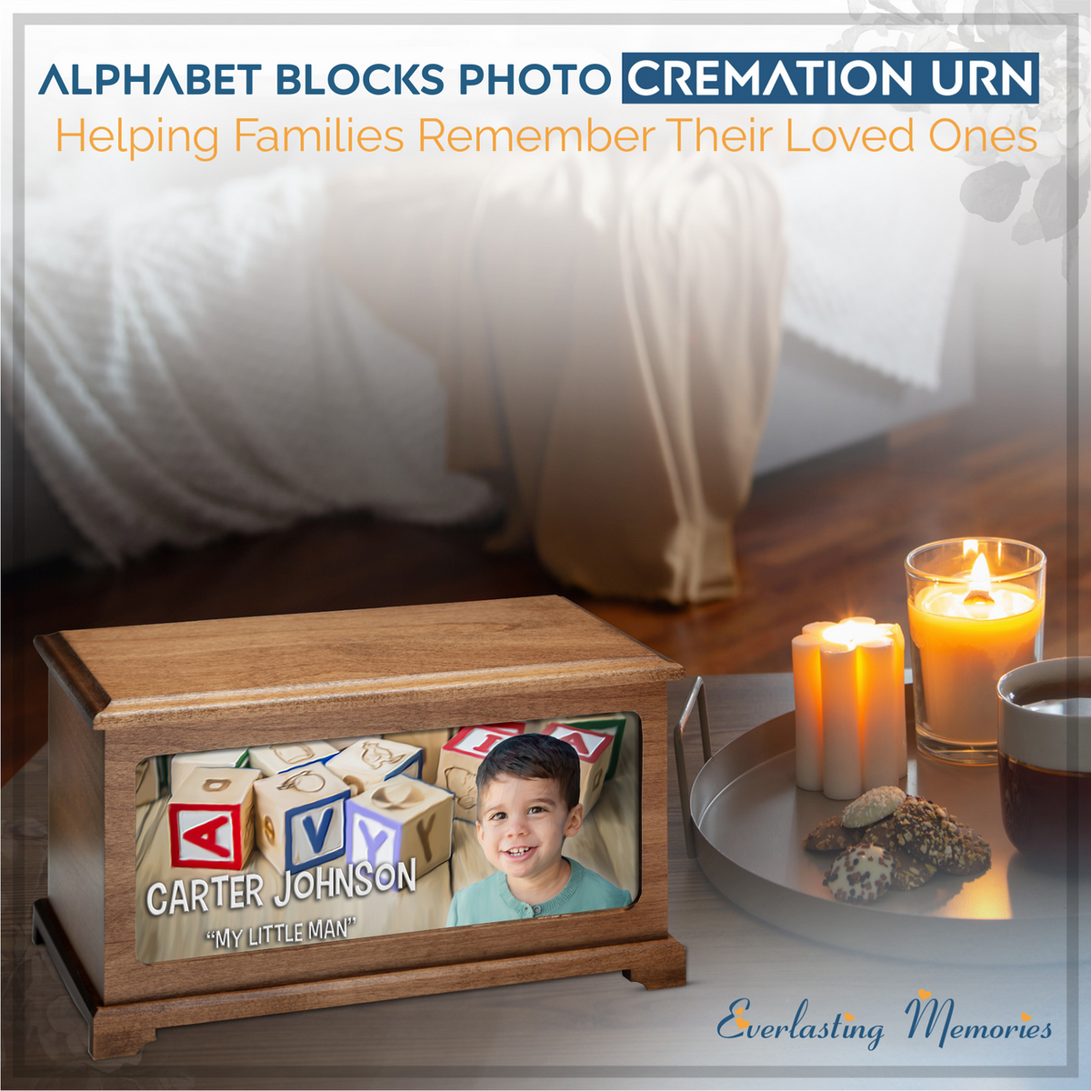 Alphabet Blocks Photo Urn for Ashes