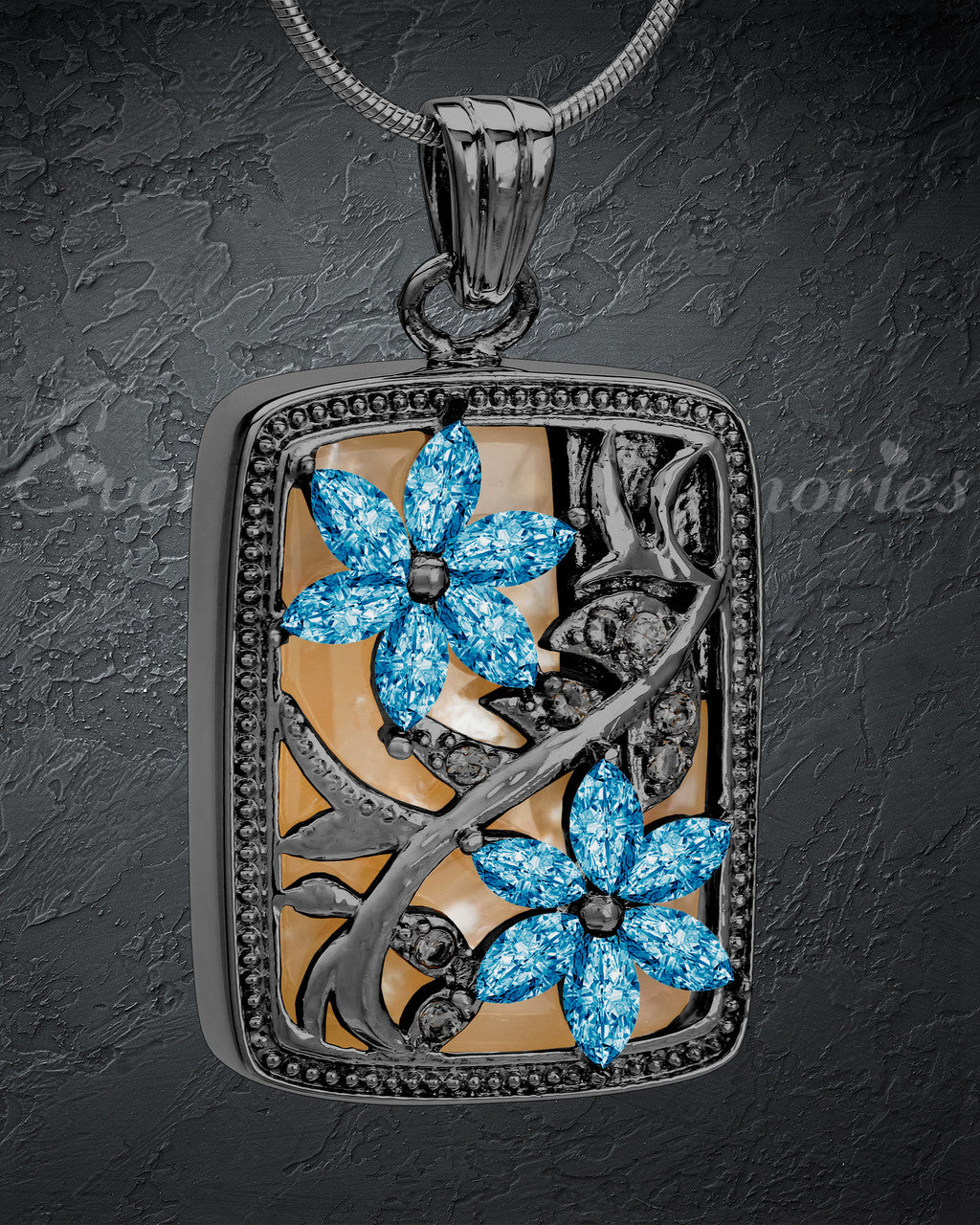 Black and Blue In Bloom Cremation Jewelry