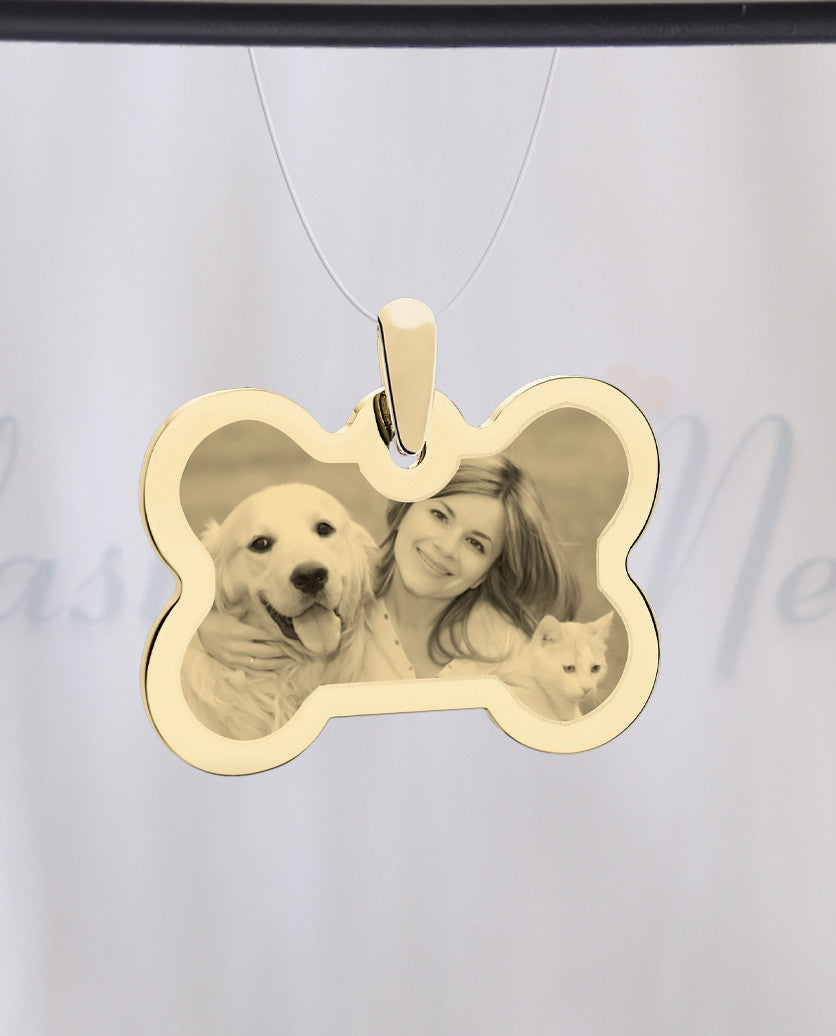 Bone Photo Engraved Gold Plated Pet Guardian