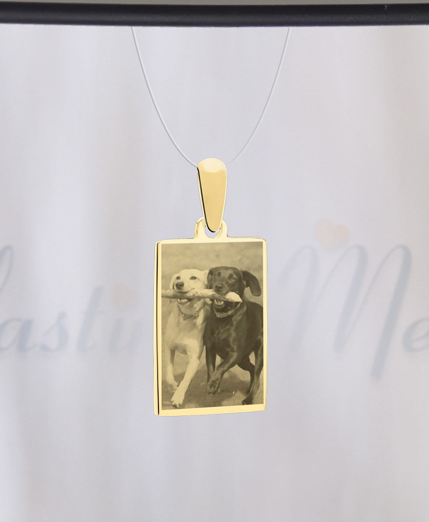 Rectangle Photo Engraved Gold Plated over Stainless Pet Guardian