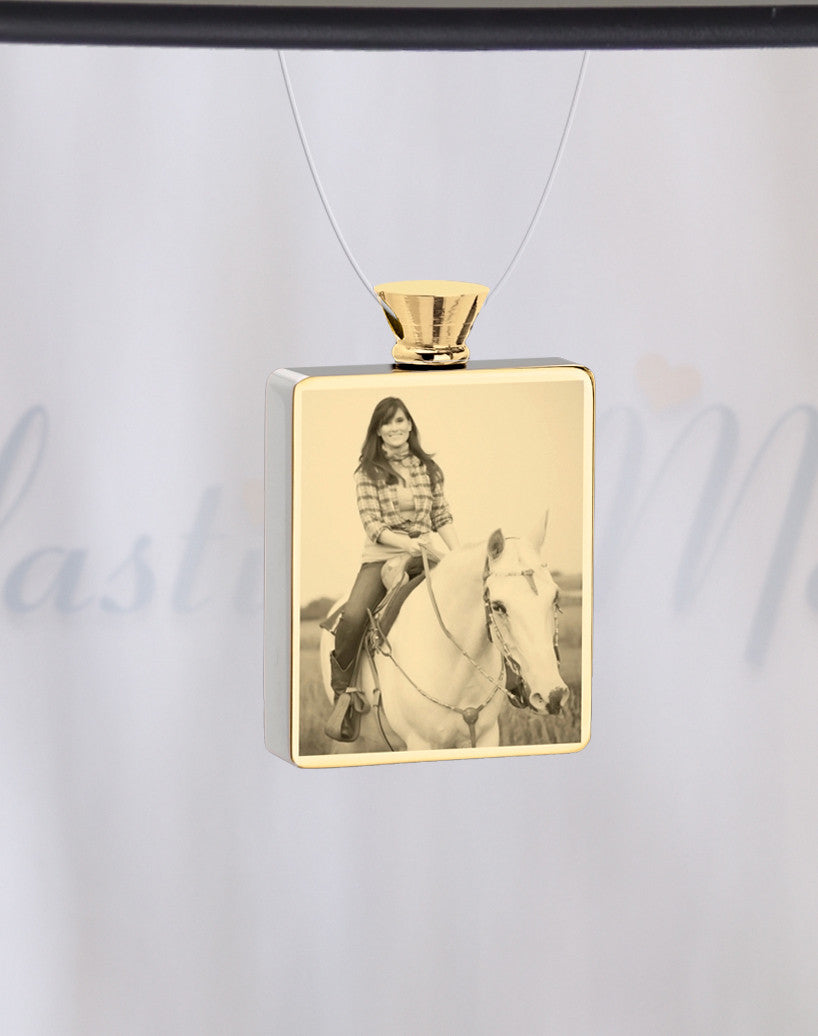 Rectangle Gold Plated Photo Engraved Pet Ash Guardian