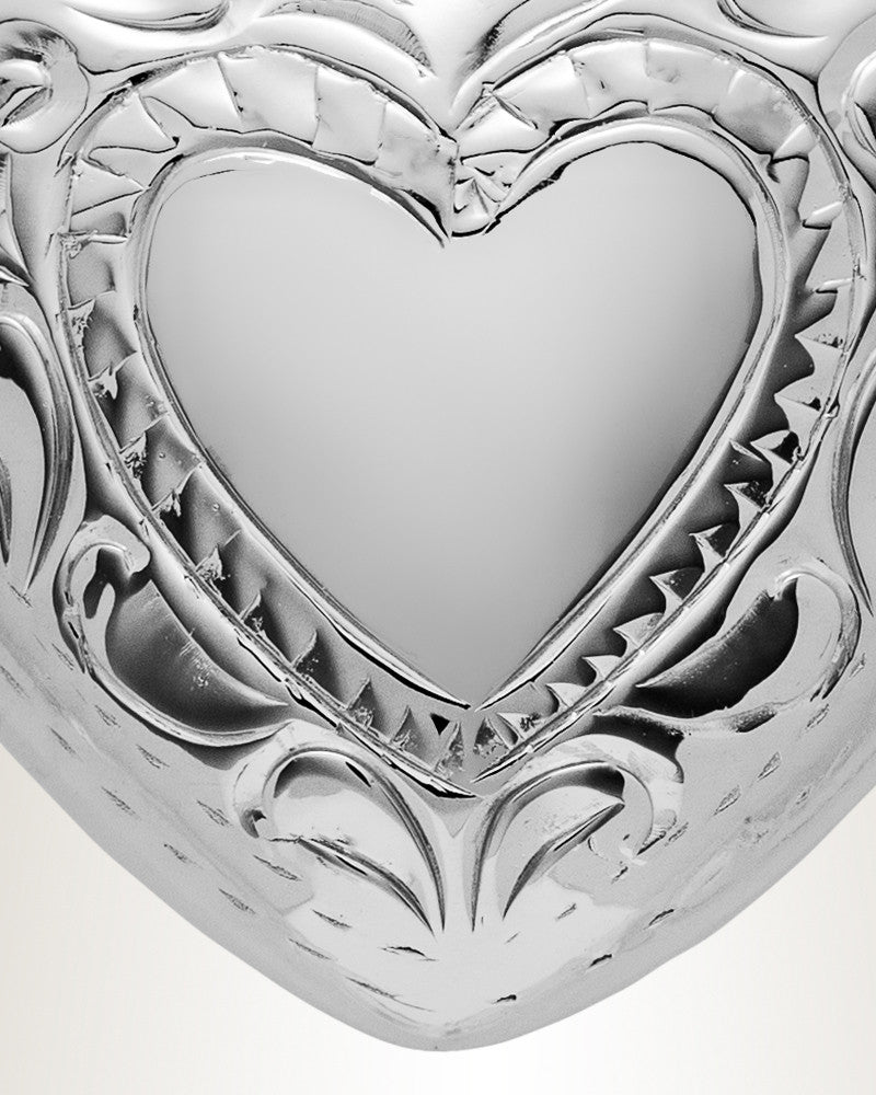 14k White Gold Etched Double Heart Cremation Urn Keepsake