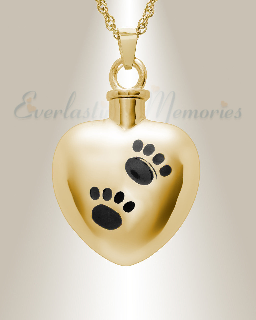 14K Gold Paws on Heart Jewelry Urn