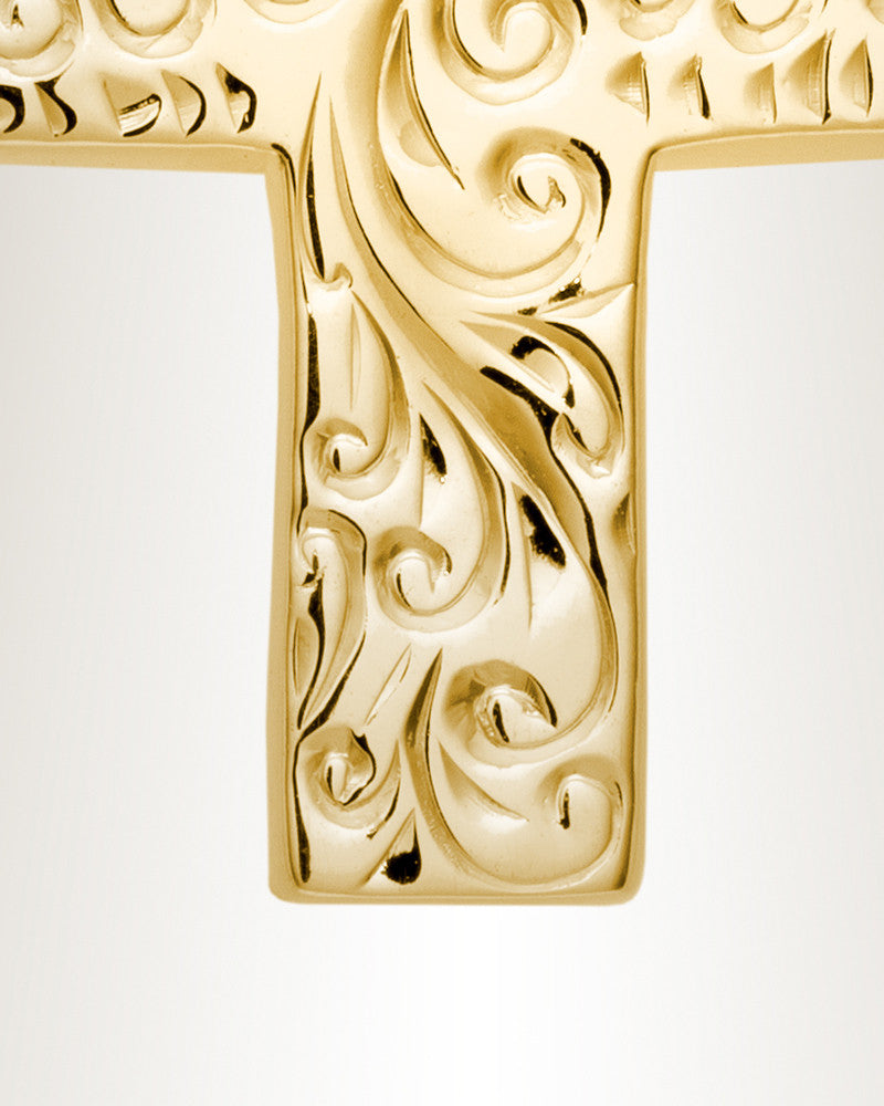 14K Gold Etched Cross Memorial Locket