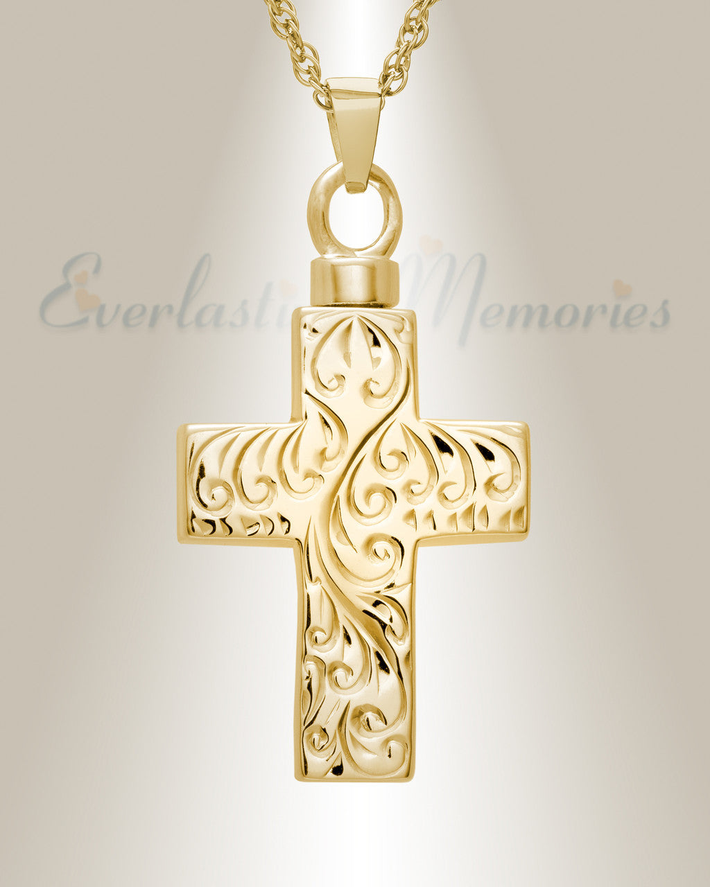 14K Gold Plated Etched Cross Memorial Locket