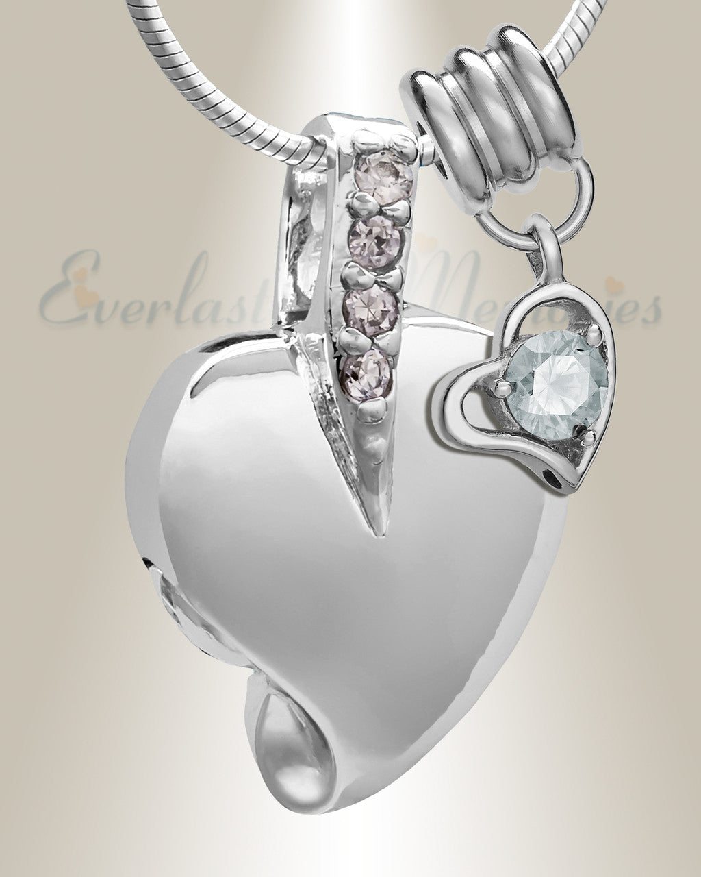 Silver April Heavenly Heart Cremation Jewelry