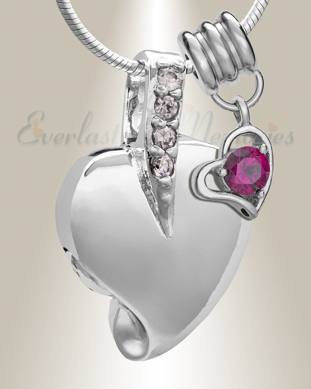 Silver July Heavenly Heart Cremation Jewelry