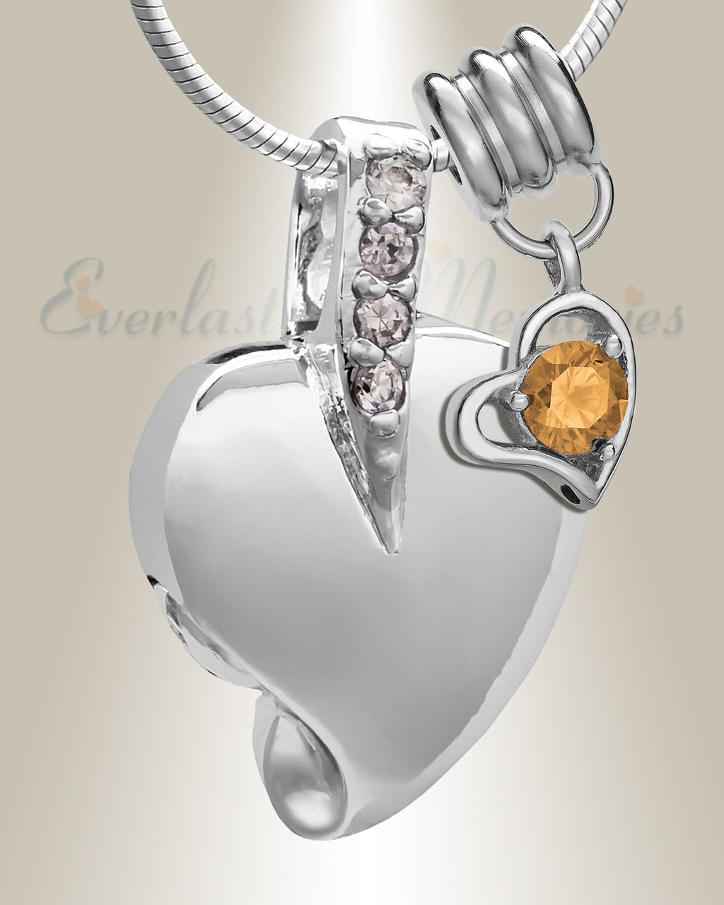 Silver November Heavenly Heart Cremation Jewelry