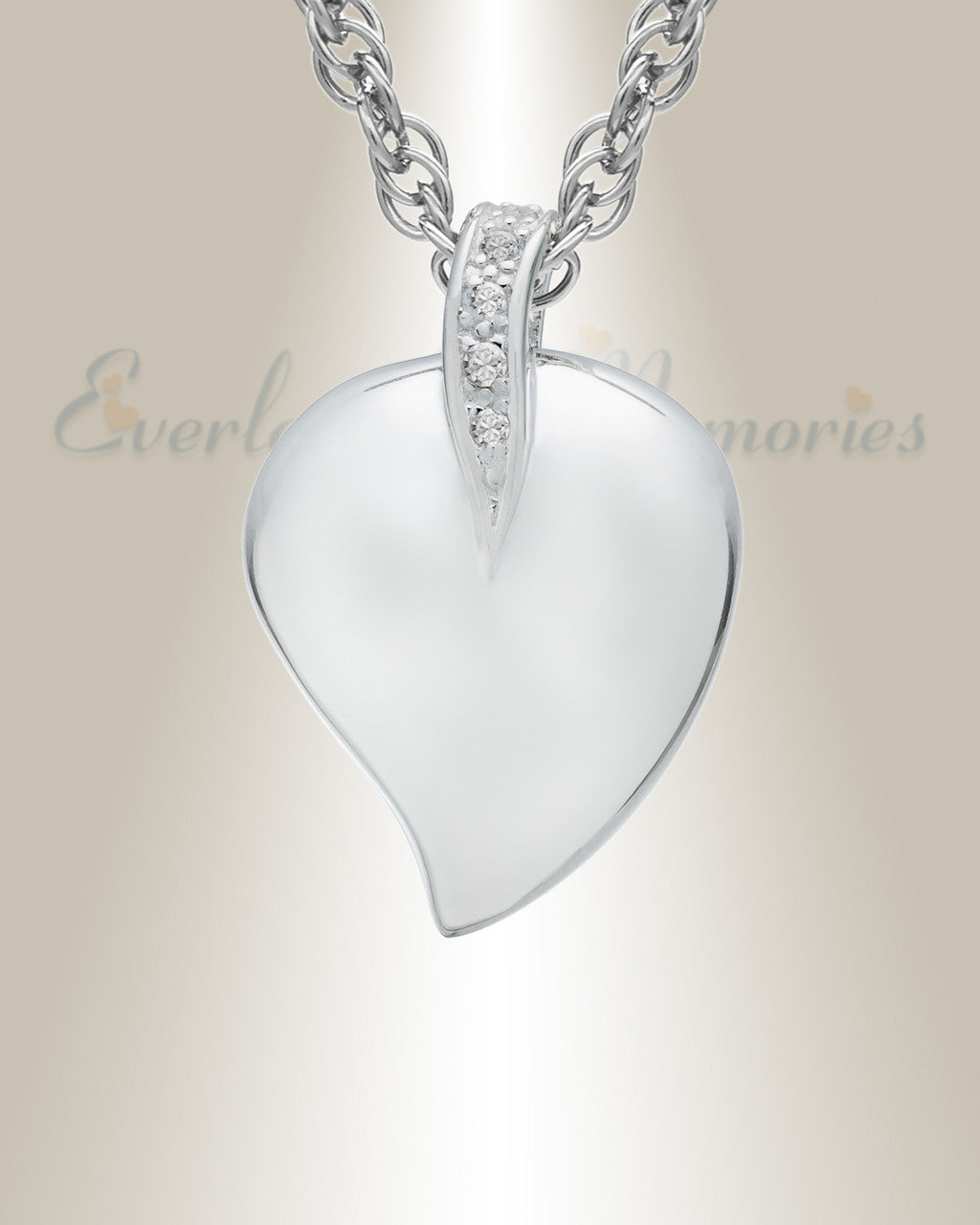 14K White Gold Fire Heart Urn Keepsake