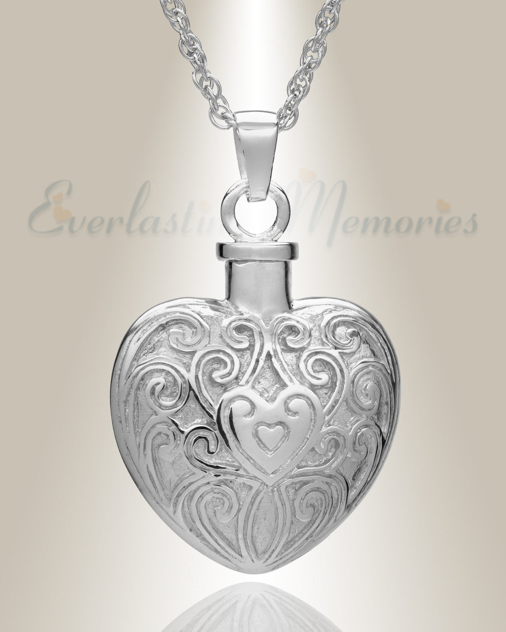 14K White Gold Filigree Love Heart Memorial Jewelry