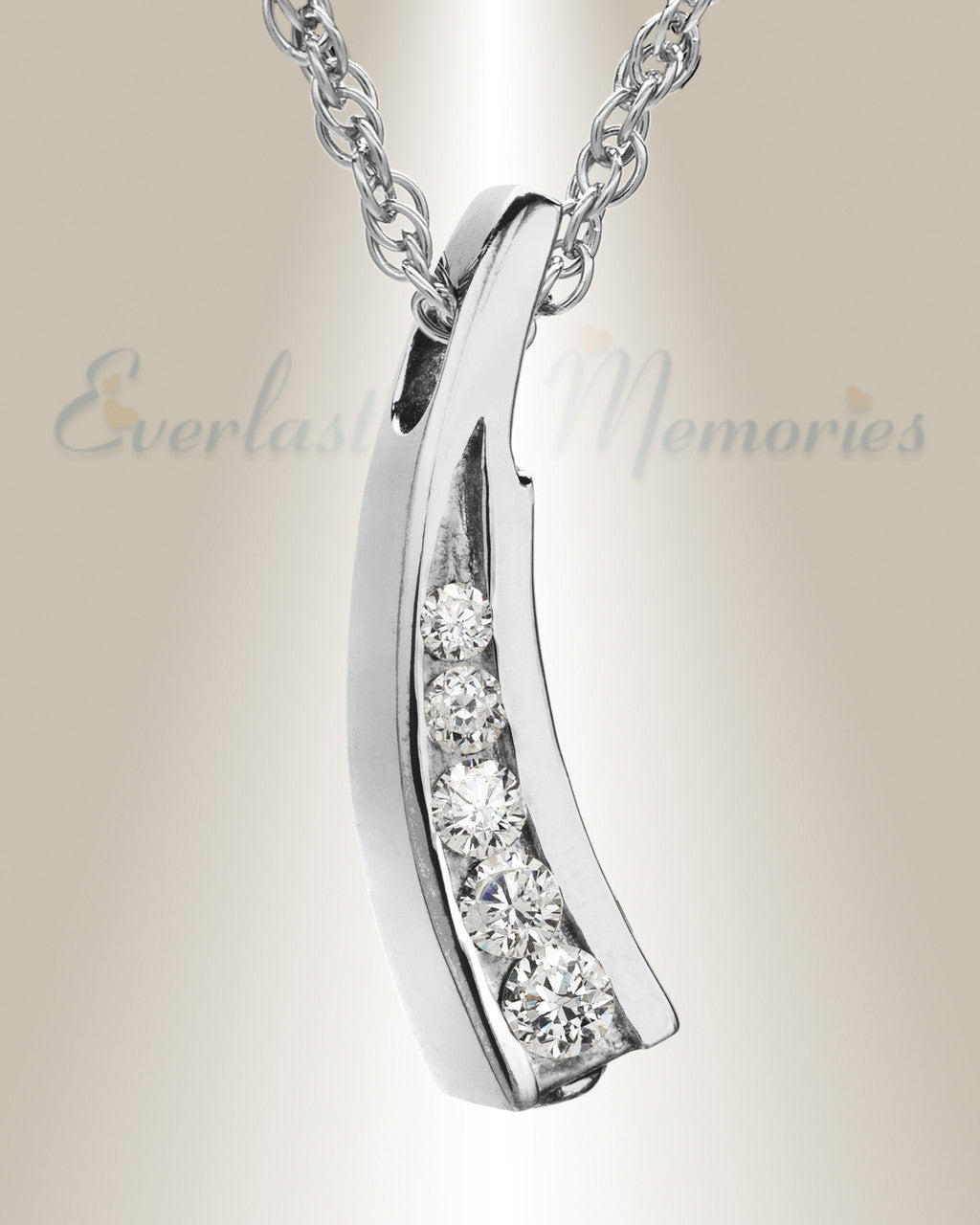 14K White Gold Leaf with Cubic Zirconia Locket Urn