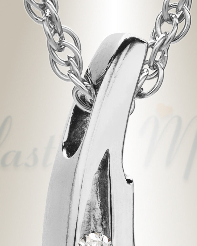 14K White Gold Leaf with Cubic Zirconia Locket Urn