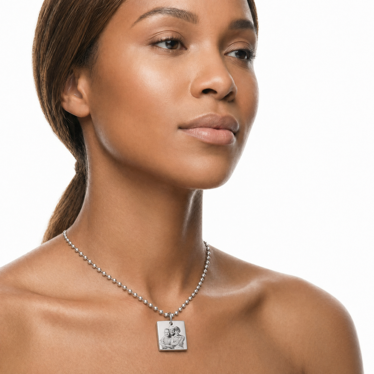 Silver Thick Squared Photo Engraved Pendant