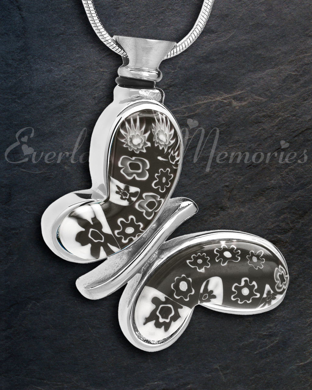 Black and White Majestic Butterfly Cremation Jewelry