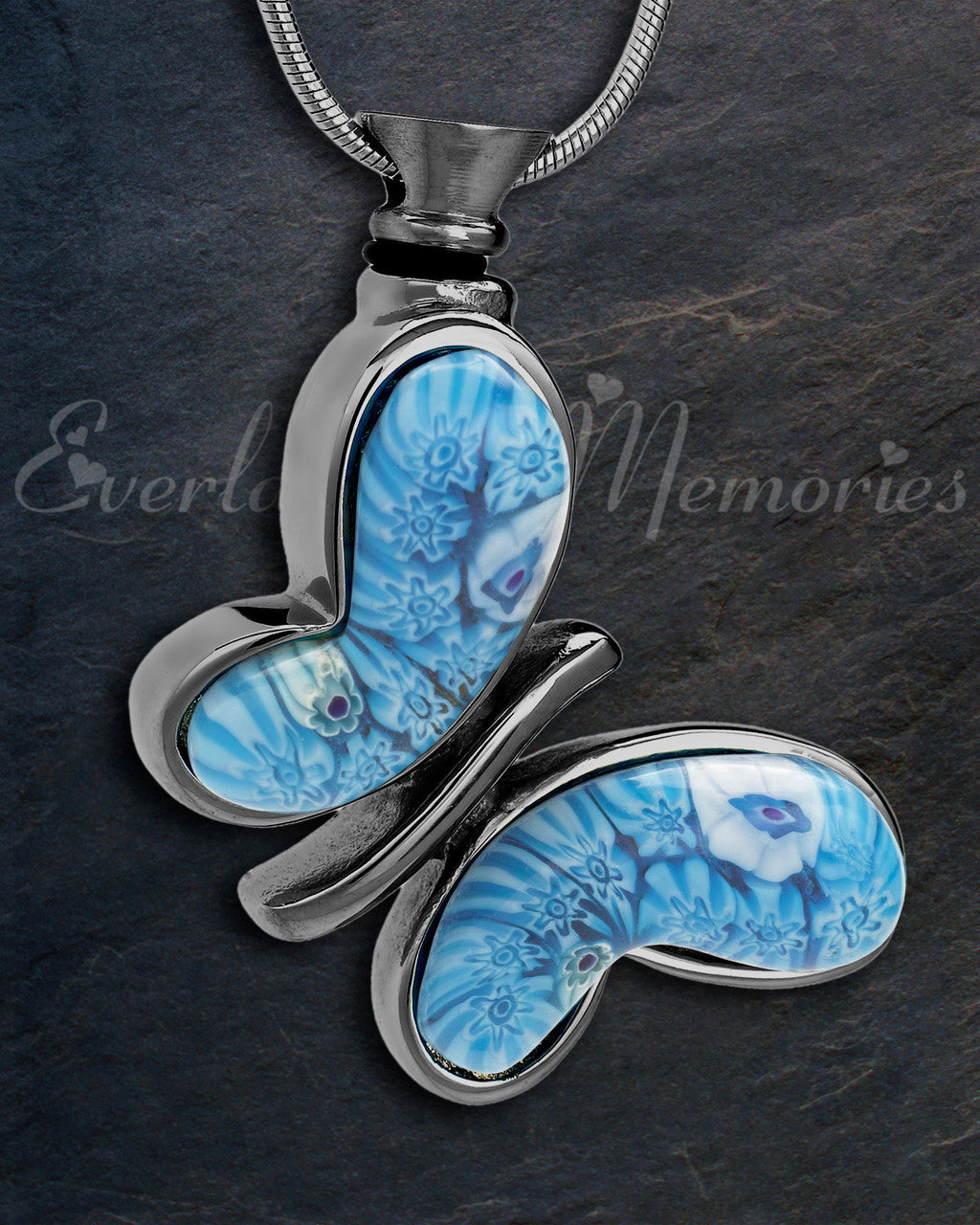 Black with Blue Majestic Butterfly Cremation Jewelry