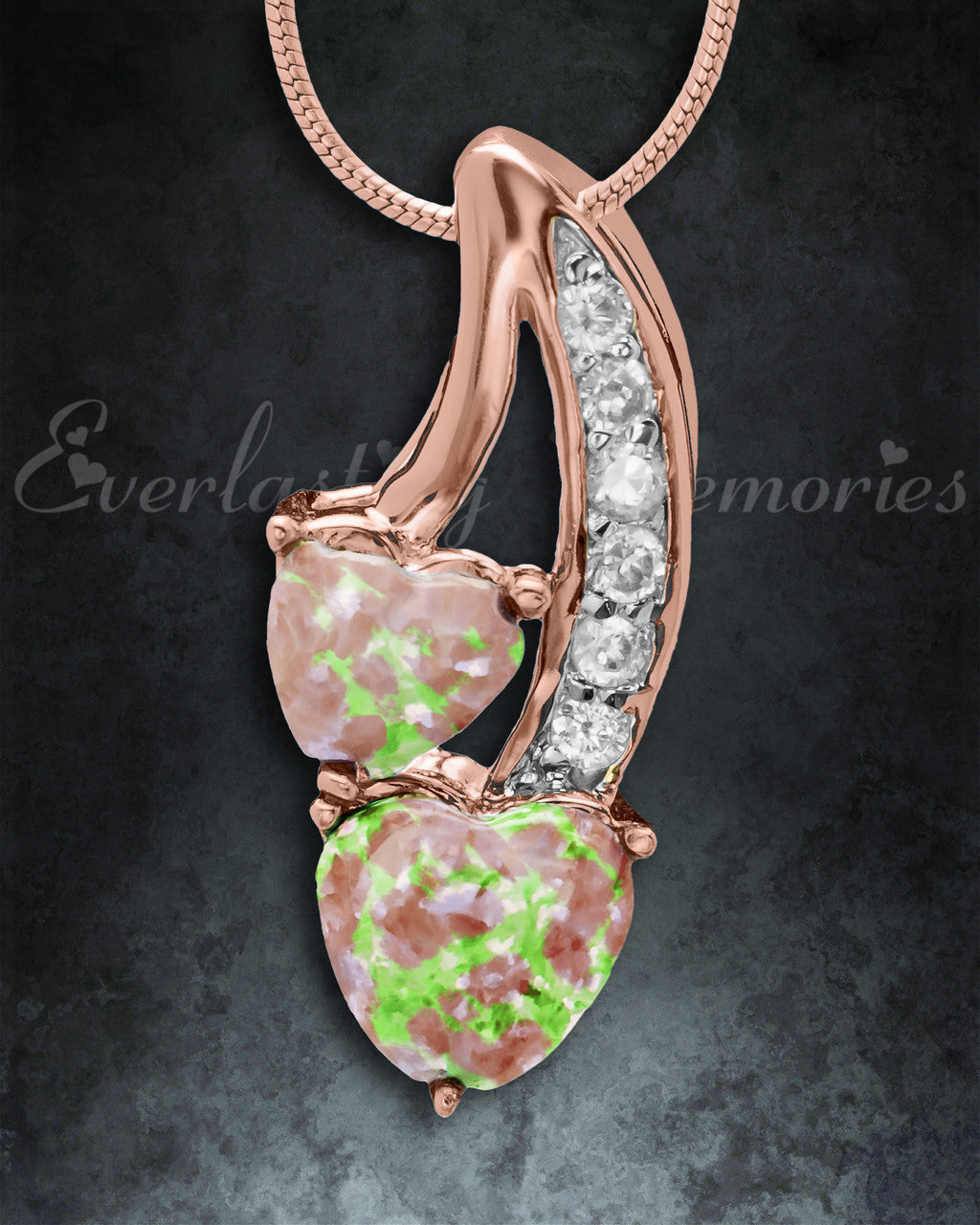 Rose Gold Pink Calming Hearts Cremation Jewelry